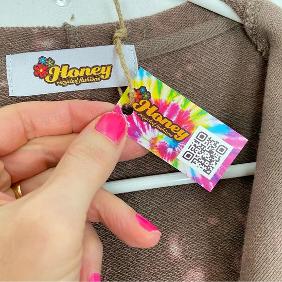 Handmade Sweatshirt Hoodie Cardigan Womens Small Medium Taupe Tan Floral Mandala - Picture 9 of 13